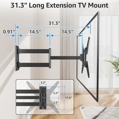 MOUNTUP Long Arm TV Wall Mount for Most 32-65 Inch TVs, Corner TV Mount Full Motion with 31.3” Long Extension, Swivel & Tilt Articulating Bracket, MAX VESA 400x400mm, Holds up to 99 lbs MU0075 - Image 9