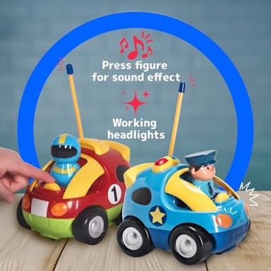 PREXTEX Cartoon Remote Control Car - 2-Pack Police and Race Car Toddler Toys - RC Cars for Kids with Different Frequencies - Easy Remote Control Toy and Thoughtful Gifts for Boys and Girls - Image 6