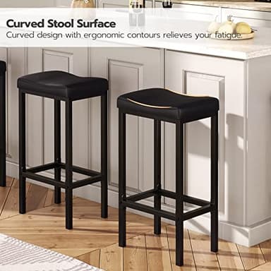 HOOBRO Bar Stools, Set of 2 Bar Chairs, Counter Height Stools, Saddle Barstools with Curved Surface, 24.8 Inches, 2.4" Thick Upholstery, for Kitchen, Dining Room, Cafe Black BB10BY01 - Image 8