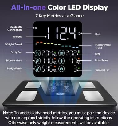 GE Smart Scale for Body Weight: 8-Electrode Digital Bathroom Scale for Weight Fat BMI Muscle Mass Full Body Composition Analyzer 27 Measurements Bluetooth Highly Accurate Weighing Machine, 400 lbs - Image 3