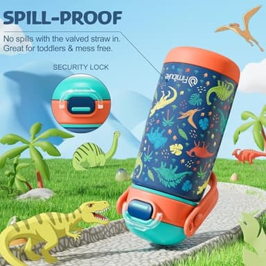 Fimibuke Kids Insulated Water Bottle with Straw Lid & Handle - 14oz BPA FREE 18/8 Stainless Steel Metal Tumbler Leak Proof Double Wall Vacuum Kids Cup Toddler Water Bottle for School Boys Girls - Image 6