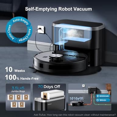MAMNV Robot Vacuum and Mop, 11500 Pa Suction, 3-in-1 Robotic Vacuum with Smart LiDAR Navigation, 70 Day Self-Emptying,160 Min Runtime,App/Alexa/Voice Control, Ideal for Pet Hair, Carpet & Hard Floor - Image 6