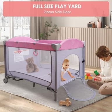 BIERUM 5-in-1 Pack n Play, Baby Bassinet, 3 Height Adjustable Baby Crib with Diaper Changer, Storage Bag & Music Box, Portable Bassinet with Carry Bag, Mattress for Newborn to Toddlers - Image 7