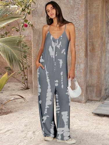 ANRABESS Women Jumpsuits 2025 Casual Sleeveless Spaghetti Strap Boho Wide Leg Rompers Dressy Summer Outfits Vacation Clothes Tie dye grey XX-Large - Image 5
