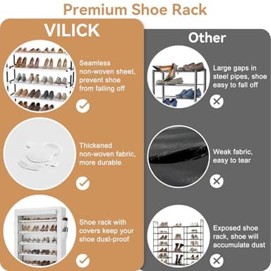 VILICK Shoe Rack with Cover, 5 Tier Shoe Organizer Storage for 20-24 Pair Shoes and Boots Large Shoe Storage Shelf Space Saving Vertical Shoe Rack for Closet, Front Door Entrance, Dorm, Garage, White - Image 7