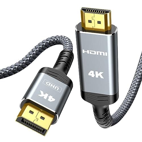 Highwings 4K DisplayPort to HDMI, Uni-Directional Only, 6.6ft DP (Source) to HDMI (Display) 1.4 Cable, 4K@30Hz, 2K@60Hz, 1080P Full HD, Braided Cord for Dell, NVIDIA, AMD, Monitor, Projector (Grey) - Image 1