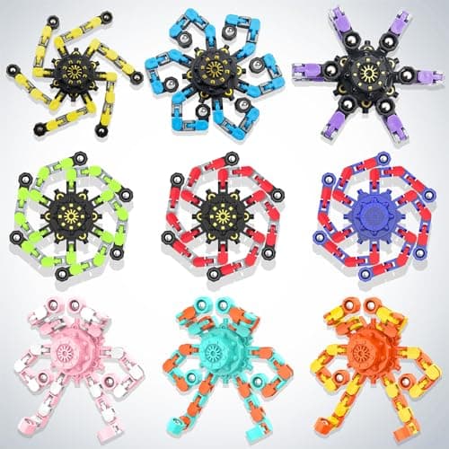 Transformable Fidget Spinners,Funny Stress Relief Sensory Fidget Toys,Deformable Chain DIY Robot Fingertip Gyros Toys Birthday Party Favors Easter Basket Stocking Stuffers for Kids and Adults (9PC) - Image 1