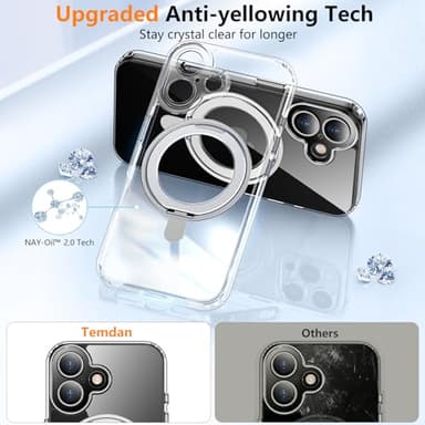 Temdan Magnetic for iPhone 16 Case,[with 360°Rotatable Invisible Magnetic O-Ring Stand][Military Grade Shockproof][Compatible with MagSafe] Slim Phone Case for iPhone 16 6.1" Clear - Image 5