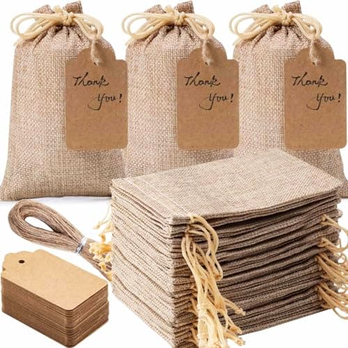 Homum Premium Burlap Gift Bags with Drawstring and Gift Tags & String, Reusable Gift Bags, Burlap Bags, Linen Sacks Bag for Wedding Favors Party Jewelry Pouches, Christmas, Coffee, DIY Craft Bags - Image 1