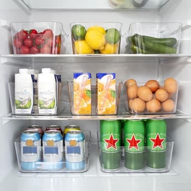 12 PACK Multi-Use Clear Plastic Storage Bins for Organizing w/ Labels - Home, Kitchen, Bathroom, Office, Pantry Cabinet Shelf Organizer Bins - SOHO Collection, RV, Fridge Organization Containers - Image 5