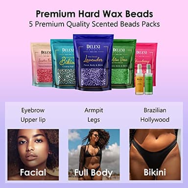 DELEXI Premium Waxing Kit for Sensitive Skin – Painless Hard Wax Beads, Safe Wax Warmer, Pre/Post Care Spray, Salon-Grade Results at Home for Face, Bikini, Brazilian & Full Body - Image 7