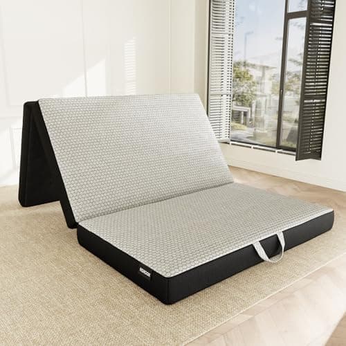 ROXGOX Memory Foam Trifold Mattress - Twin Portable Floor Bed 4 Inch, Foldable Mat with Washable Cover, Handle & Non-Slip Bottom, for RV, Travel, Camping, Yoga, 75"x38"x4" - Image 1
