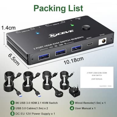 KVM Switch 8K@60Hz,HDMI KVM Switch for 2 Computers Sharing 1 Monitor and 3 USB3.0 Devices, Wired Remote Control and USB Cable Included - Image 8