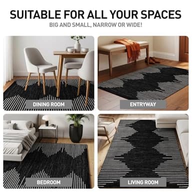 Rugshop Bohemian Stripe Stain Resistant High Traffic Living Room Kitchen Bedroom Dining Home Office Area Rug 3' x 5' Black - Image 4