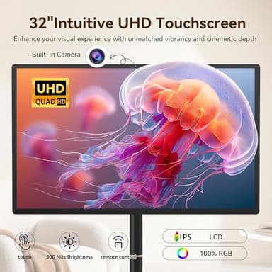 32-Inch Portable Smart TV on Wheels with Touch Screen Monitor | 8G RAM +128G Storage | 8-core CPU Qualcomm | Built-in 6-8H Battery | 8MP Webcam | Android 13 OS | Full Swivel Rotation | Remote Control - Image 2