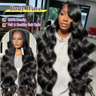 Body Wave Lace Front Wigs Human Hair 200% Density Glueless HD Transparent 13×4 Lace Frontal Wigs Human Hair Brazilian Virgin Wig for Women Pre Plucked Bleached Knots with Baby Hair(24 Inch) - Image 5