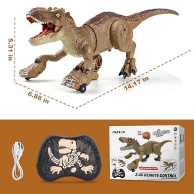 HAYXUN RC Tyrannosaurus Rex Dinosaur Toys for Kids 3-5, 5-7, 8-12, Remote Control T Rex Dino Robot Toy with Spray, Roar & Light, Birthday for 3 4 5 6 7 8 9 10 11 12 Year Old Boys (Brown) - Image 3