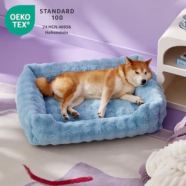 LE SURE Fluffy Dog Beds for Large Dogs - Orthopedic Rectangle Calming Pet Bed,Plush Bubble Bolster Pet Sofa with Removable Washable Cover and Nonskid Bottom,36x27x8inches,Blue - Image 2