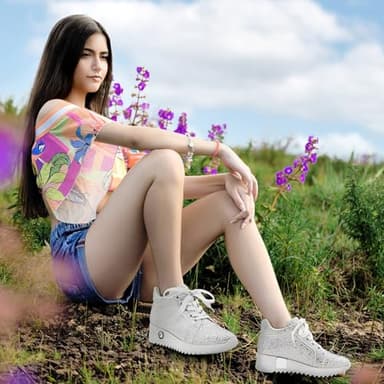 FINDVELL Women's Fashion Glitter Sneakers Platform Wedge Shoes Sparkly Rhinestone High Top Sneakers Trendy Sequin Shoes Wedding Bride Dress Size 11 White - Image 5