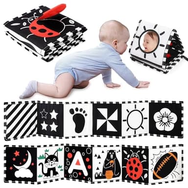 URMYWO Black and White Baby Toys, Tummy Time High Contrast Newborn Toys 0-3 Months, Soft Baby Book, Visual Stimulation Montessori Sensory Infant Toys 0-6-12 Months, Shower Gift for Boys Girls - Image 1
