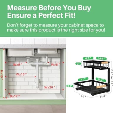 Under Sink Organizer, 2 Packs 2 Tier Under Sink Organizers and Storage, Slide out Pull out Cabinet Organizer Shelf, Metal Sliding Drawer for Kitchen Bathroom Pantry Cabinet Closet Organization Rack - Image 2