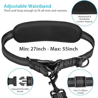 Uppetly Hands Free Dog Running Leash with Adjustable Waist Belt, Dual Handle Elastic Bungees Retractable Rope for Medium and Large Dogs, Reflective Stitches for Walking Hiking Biking (Large, 25-120lb) - Image 3