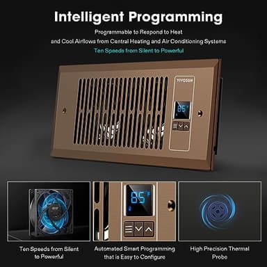 VIVOSUN Quiet Register Booster Fan 4”×10”, Smart Register Vent with Intelligent Thermostat Control, Cooling Heating AC Vent Booster Fan, Brown - Image 4