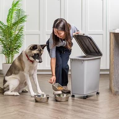 IRIS USA Dog Food Storage Container with Wheels, Airtight Lid, 2-Cup Scoop, Up to 40 Pounds Pet Food Storage, Built in Scoop Storage in Lid, Versatile Pet Food Bin, Portable, BPA Free, Gray/Dark Gray - Image 6