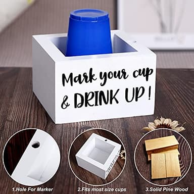 Single Cup Holder with Marker Slot Party Cup Dispenser Mark Your Cup and Drink Up Drink Dispensers for Parties Housewarming Hostess Gift Cup Holder Countertop 2 Sides Designs - Image 4