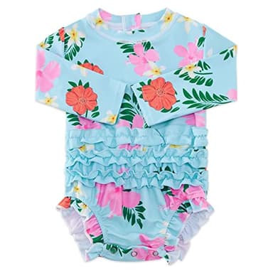 ADUKIDE Swimsuit for Baby Girls 12-18 Months Long Sleeve Rash Guard Bathing Suit One Piece Infant Girl Ruffles Sunsuit with Back Zip Hawaiian - Image 1
