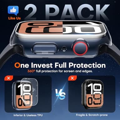 TAURI 2 Pack Hard Case for Apple Watch Series 10 (2024) 42mm, with PC Tempered Glass Screen Protector, [Scristant Resistant], [Overall Protection] Slim Cover for iWatch S10 42mm, Clear - Image 2