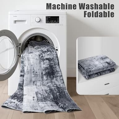 8x10 Area Rug Living Room Rug: Washable Modern Abstract Soft Thin Rug Indoor Floor No Slip Stain Resistant Carpet for Bedroom Dining Room Farmhouse Nursery Home Office - Black - Image 6