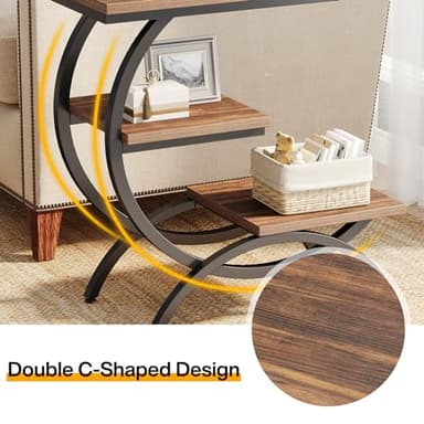 Tribesigns C-Shaped End Table, Industrial 3-Tier Small Side Table for Couch, Wood Bedside Table Snack Side Table with Storage Shelves for Living Room Small Space, Rustic Brown - Image 9