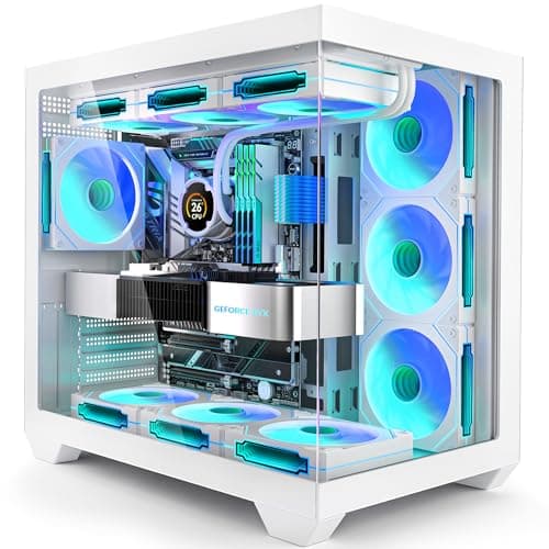 White PC Case, ATX Gaming PC Case with 7 PWM ARGB Fans Pre-Installed,Type-C Full-View Dual Tempered Glass, Gaming Cpmputer CASE - Image 1