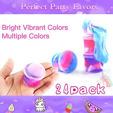 24 Pack Unicorn Galaxy Slime, Party Favor for Kids Girls & Boys, Adults, Non Sticky, Stress & Anxiety Relief, Wet, Super Soft Sludge Toy Easter Basket Filler - Image 3