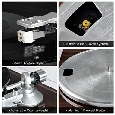 Turntables Belt-Drive Record Player with Wireless Output Connectivity, Vinyl Player Support 33&45 RPM Speed Phono Line USB Digital to PC Recording with Advanced Magnetic Cartridge&Counterweight - Image 8