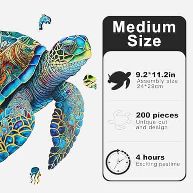 MYS Aurora Wooden Puzzles, Sea Turtle Jigsaw Puzzles 200 Pieces, 5MM Unique Shaped Wooden Puzzle for Adults and Kids, Birthday Gift Family Game 9.2 x 11.2 Inch - Image 2