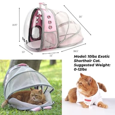 Lollimeow Cat Carrier Backpack, Bubble Expandable Backpack Carrier, Pets and Small Dogs,Airline-Approved, Designed for Travel, Hiking, Walking & Outdoor Use (Back Expandable-Pink) - Image 2