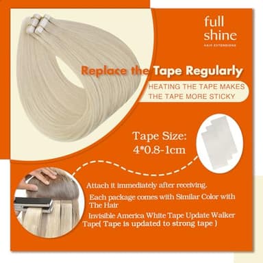 Full Shine Tape In Hair Extensions Double Sided Human Hair Extensions Tape ins Silky Straight Color 60 Platinum Blonde Remy Hair 24 Inch Tape Ins 50G 20 Pcs Seamless Invisible Real Remy Extensions - Image 4