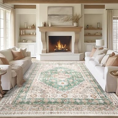 zesthome 8x10 Area Rugs for Living Room,Non-Slip Backing Washable Rugs,Vintage Large Area Rug，Stain Resistant Home Decor Rug (Green/Brown,8'x10') - Image 1