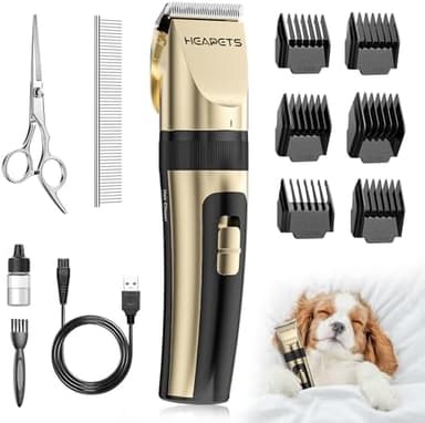 HEAPETS Dog Grooming Clippers, Low Noise, Electric Quiet, Adjustable Clipper Comb, Rechargeable Cordless Dog Hair Clippers for Dogs Cats Pets, Gold - Image 3