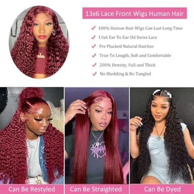 Bworto 30 Inch Burgundy Wig Human Hair 99j Burgundy 13x6 Deep Wave Lace Front Wigs Human Hair Pre Plucked HD Transparent Lace Frontal Wigs for Black Women Red Colored Wig - Image 5