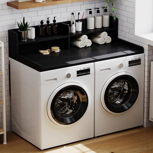 ChooChoo 2-Tier Washer Dryer Countertop with Adjustable Shelf, Spacious Laundry Room Storage for Folding Clothes and Efficient Organization, Black - Image 1