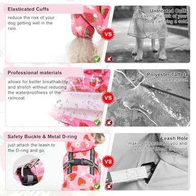 BEAUTYZOO Dog Raincoat Hooded with Harness Built-in for Small Medium Large Dogs Girls Boys, Dog Rain Jacket Slicker Poncho, Waterproof Dogs Rain Coat Clothes for Winter Rainy Snowy Days, Pink L - Image 6