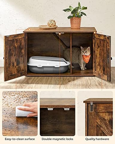 Feandrea Cat Litter Box Enclosure, Litter Box Furniture Hidden with Removable Divider, Indoor Cat House, End Table, 31.5 x 20.9 x 19.7 Inches, Rustic Brown UPCL002X01 - Image 8