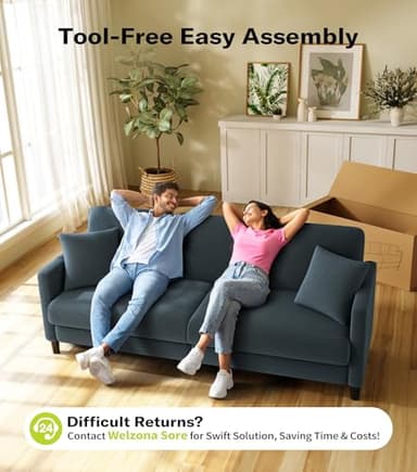 Welzona 83" Couches for Living Room, Comfy Sofas for Living Room, Teddy Sofa Couch, Tool-Free Setup Loveseat Sofa, All-Wood Love Seat Couches, Small Couch 2 Pillows Included, Blue Grey - Image 6