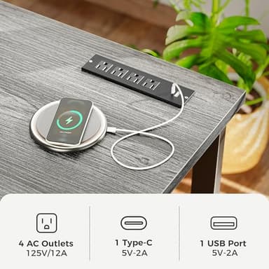 Huuger 55 x 24 inch Desk with Power Outlets & USB-C, Deeper & Thicker Desktop, Robust Metal Tubes, Computer Desk, Heavy Duty Office Desk, Work Gaming Desk for Home Office, Grey - Image 5