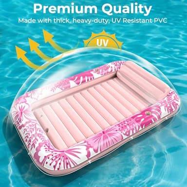 Inflatable Tanning Pool Lounger Float with Protection Tarp, 85" x 57" Pool Floats Adult with Pillow, 6 in 1 Suntan Tub Raft Floatie, Sunbathing Water Bed Lounge Blow Up Kids Ball Pit Party Gifts-Pink - Image 6