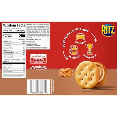 RITZ Peanut Butter Sandwich Crackers, Lunch Snacks, 20 Snack Packs (6 Crackers Per Pack) - Image 3