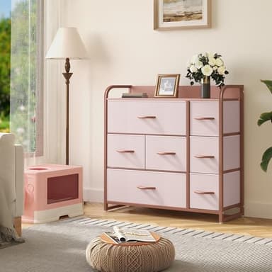 YITAHOME Dresser with 7 Drawers - Fabric Storage Tower, Organizer Unit for Bedroom, Living Room, Hallway, Closets - Sturdy Steel Frame, Wooden Top & Easy Pull Fabric Bins, Pink - Image 4